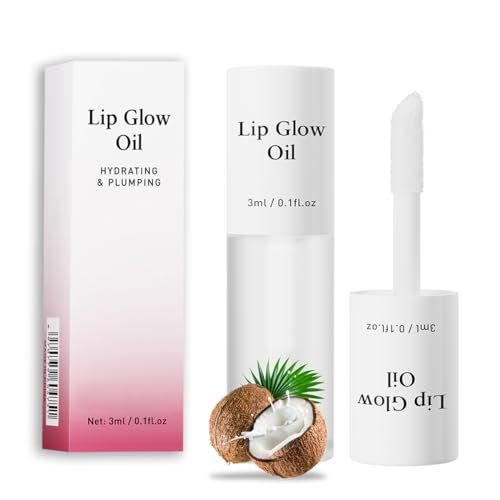 Tiejdhr Korean Lip Oil - Fruity Flavor Lip Glow Oil, Moisturizing Hydrating &amp; Nourishing Non-stick Cup Transparent Plumping Lip Gloss for Dry Lips &amp; Lip Care (07#Coconut)