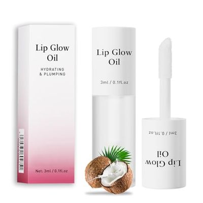 Tiejdhr Korean Lip Oil - Fruity Flavor Lip Glow Oil, Moisturizing Hydrating &amp; Nourishing Non-stick Cup Transparent Plumping Lip Gloss for Dry Lips &amp; Lip Care (07#Coconut)