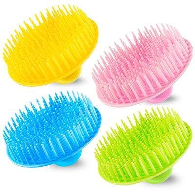 YEALIFE 4Pack Hair Scalp Exfoliator Brush Dandruff Cleaning Brush, Flexible Scalp Massager Brush, Shower Scalp Shampoo Brush for Home, Office, Travel and Pets(Flexible BluePinkOrangeGreen)