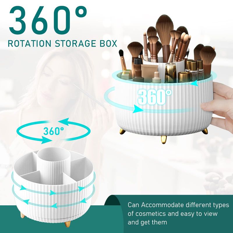 Diesisa Makeup Brush Holder Organizer,360 Rotating Makeup Brush Organizer,5 Slot Make up Brushes Cup for Cosmetics, Nail Polish, Art Supply, Bathroom Vanity Desktop Organizer - White