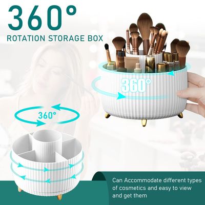 Diesisa Makeup Brush Holder Organizer,360 Rotating Makeup Brush Organizer,5 Slot Make up Brushes Cup for Cosmetics, Nail Polish, Art Supply, Bathroom Vanity Desktop Organizer - White