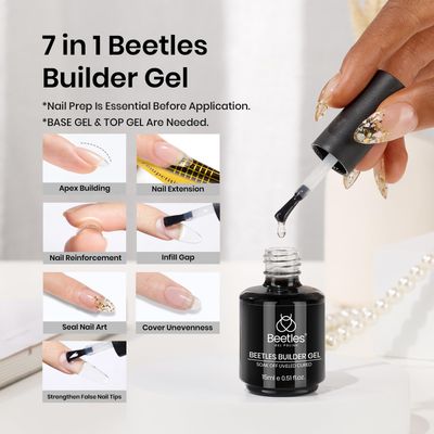 beetles Gel Polish Beetles Builder Gel 7 in 1 Nail Builder Strengthener Gel Clear Color Hard Gel Builder Extension Nail Gel for Holiday Nail Art Design for Girls