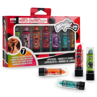 Miraculous Ladybug Cosmetic Lipstick Set - 7 Fruit Scented Color-Changing Lipsticks for Kids - Transforming Lipsticks Turn Pink - Magic Lipsticks Gift Set - Safe &amp; Fun Makeup Kit