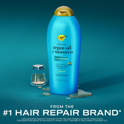 OGX Renewing Argan Oil of Morocco Conditioner, 25.4 fl. oz - Repair Conditioner for Dry, Damaged Hair, Paraben-Free, Sulfate-Free Surfactants, Strengthen &amp; Repair with LipiPro Shield Technology