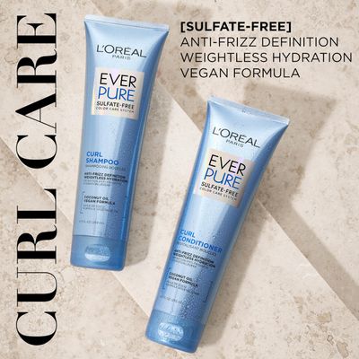 L'Oreal Paris Sulfate Free Conditioner for Curly Hair, Lightweight, Anti-Frizz Hair Care with Coconut Oil, EverPure, 8.5 Fl Oz (Packaging May Vary)