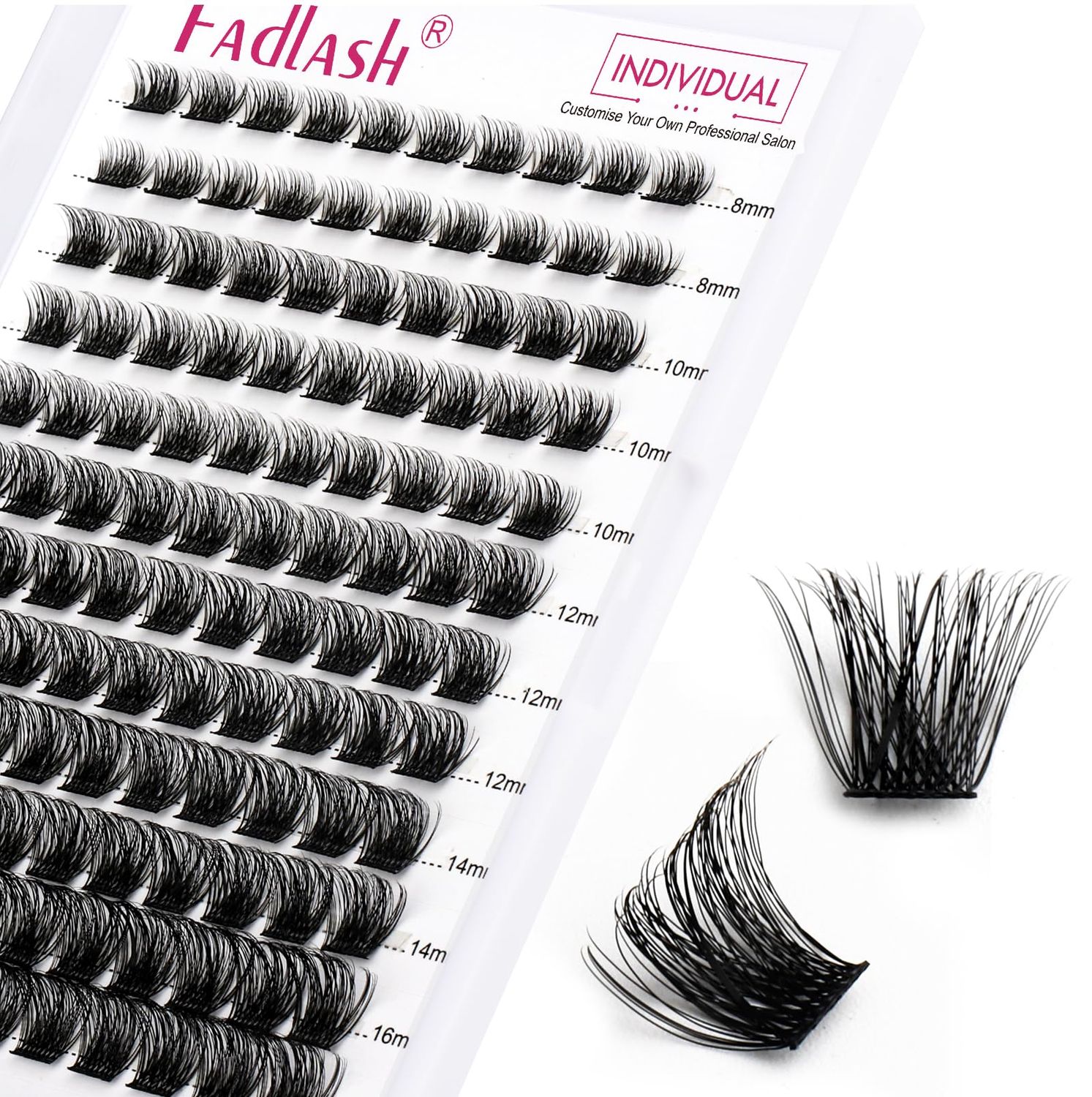Lash Clusters DIY Eyelash Extensions 96 Clusters Lashes D Curl 0.07 Natural Individual Lash Extensions Mixed Tray False Eyelashes Soft &amp; Strong Thin Band DIY at Home (F32-0.07D, 8-16mm)