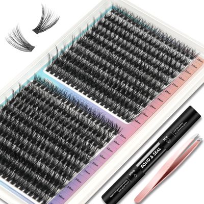FLOMAZE 400pcs Lash Clusters, 50D60D Thick Eyelash Clusters C Curl Wispy Individual Lashes 10-18mm Cluster EyelashExtensions False Mink Eyelashes DIY Flat Lash Extension (50D60D)