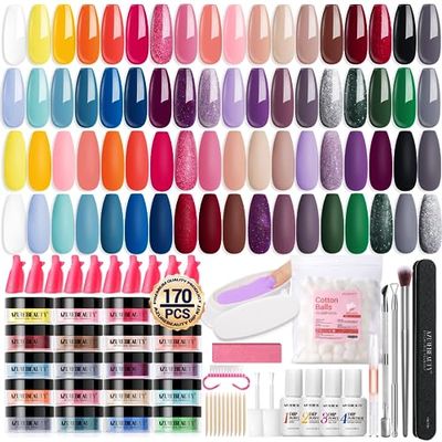 AZUREBEAUTY 170Pcs Dip Powder Nail Kit Starter 36 Colors Pink Red Purple Spring Summer Dipping Powder with Basetop Coat Activator Dip Liquid Set  Nail Removal Accessories Set for Gift