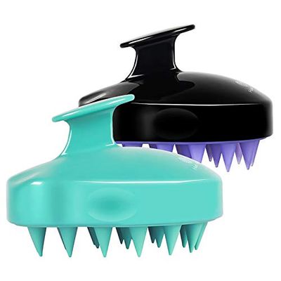 HEETA Hair Scalp Massager Shampoo Brush 2 Pack, Soft Silicone Bristles to Remove Dandruff, Waterproof Hair Scrubber for Both Wet Dry Hair, Suitable for Men &amp; Women (Green &amp; Black)