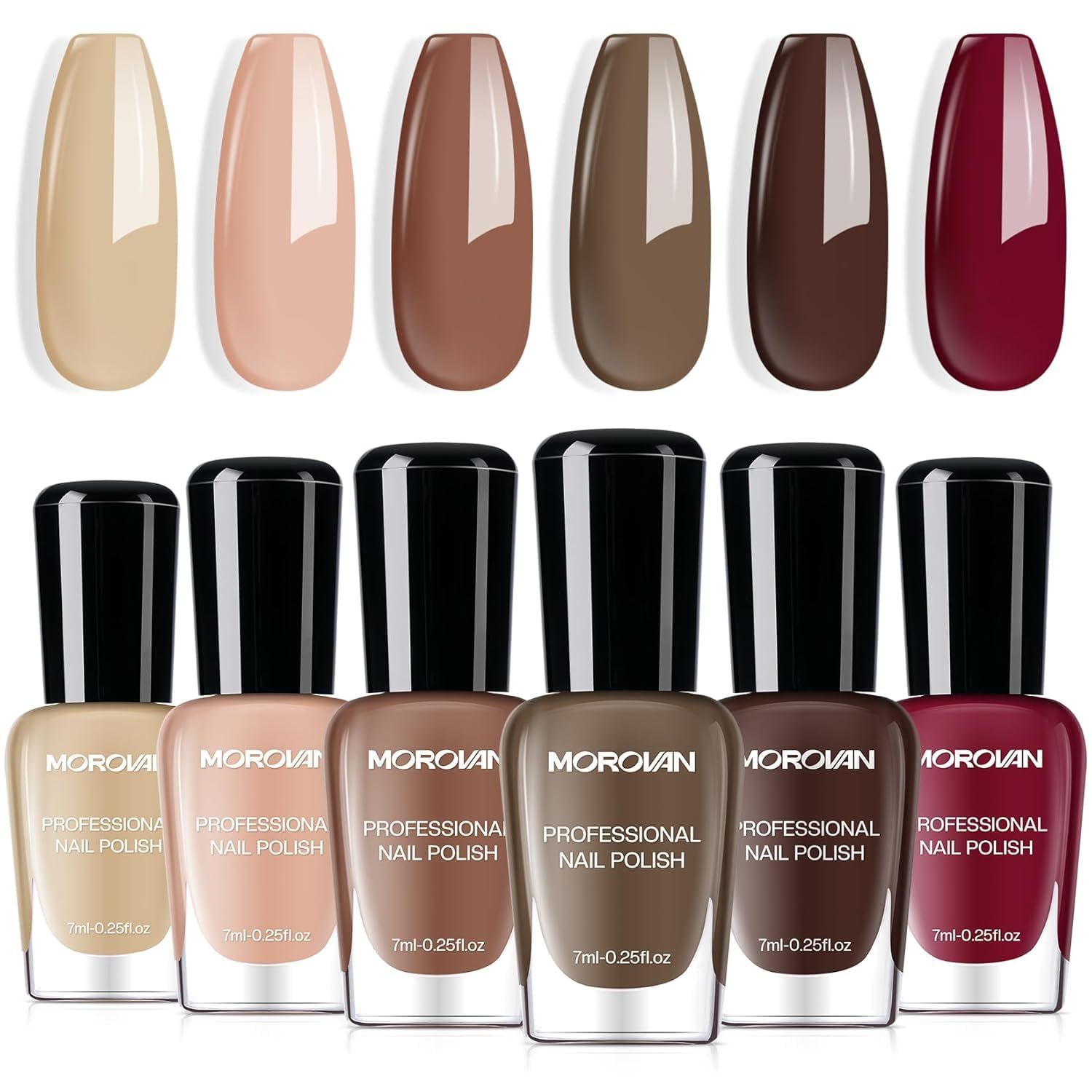 Morovan Brown Nail Polish Set Fall Winter Nude Nail Polish Kit Regular Air Quick Dry Fingernail Polish Pack for Women Nail Art Design Gift Holiday Party