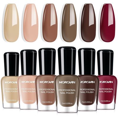 Morovan Brown Nail Polish Set Fall Winter Nude Nail Polish Kit Regular Air Quick Dry Fingernail Polish Pack for Women Nail Art Design Gift Holiday Party
