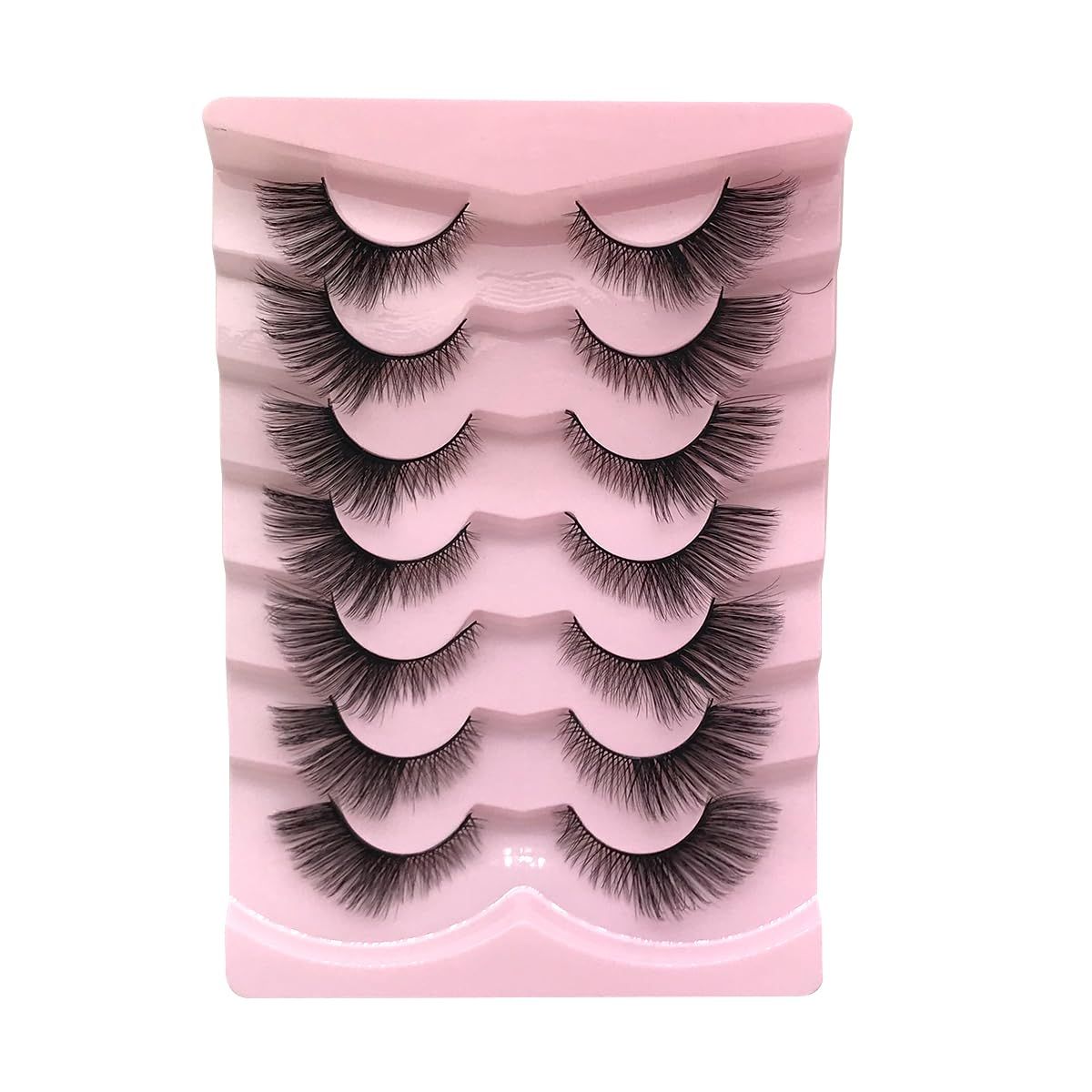 PAVONNE False Eyelashes Fluffy Mink Lashes Cat-Eye Look 13MM Black Wispy Long 8D Volume Curly Short Fake Eyelashe Strips 7 Pairs Pack