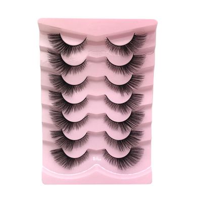 PAVONNE False Eyelashes Fluffy Mink Lashes Cat-Eye Look 13MM Black Wispy Long 8D Volume Curly Short Fake Eyelashe Strips 7 Pairs Pack