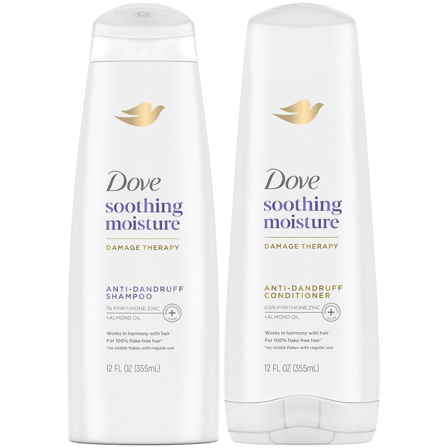 Dove Anti-Dandruff Shampoo and Conditioner Set - Soothing Moisture with Pyrithione Zinc  Sweet Almond Oil for Hair, 12 Oz Ea