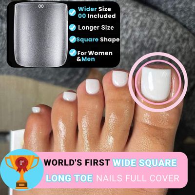 Wider Long Square Toe Nail Tips Full Cover, SINOKAME No File Matte Toe Nail Press Ons Clear, Soak Off Fake Toenails Extensions DIY Home Manicure Kit for Women &Men ,300 Pcs 15 Sizes