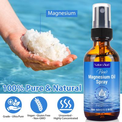 Magnesium Oil Spray - Magnesium Oil for feet - 100% Pure Magnesium Oil Spray Organic Natural Magnesium Spray - Nourish The Skin - Easy to Absorb and Use - Glass Bottle 2 fl oz