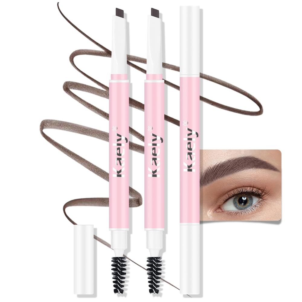 AMY&#39;S DIARY 3pcs Eyebrow Pencil Retractable Definer, Dark Brown, Dual-Sided Brow Brush, Fine Tip, Shapes, Defines, Fills Brow Makeup Flapiz Para Cejasills (dark brown)
