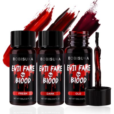 BOBISUKA 3 Colors Halloween Fake Blood Set, Edible Stage Blood Vampire Blood SFX Makeup Kit, Realistic Washable Faux Blood Gel for Zombie Monster Special Effects Costume, Cosplay, Stage &amp; Film
