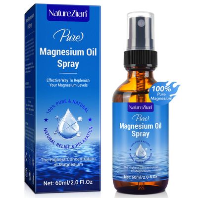 Magnesium Oil Spray - Magnesium Oil for feet - 100% Pure Magnesium Oil Spray Organic Natural Magnesium Spray - Nourish The Skin - Easy to Absorb and Use - Glass Bottle 2 fl oz