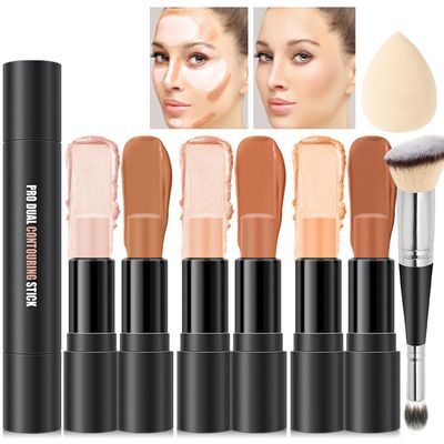 6 Colors Cream Contour Sticks Makeup Kit, Primer Face Highlighter Contouring for Beginners, Highlight and Contour Kit, Cream Concealer Makeup Blur Stick, Primer Face Corrector (SET B)