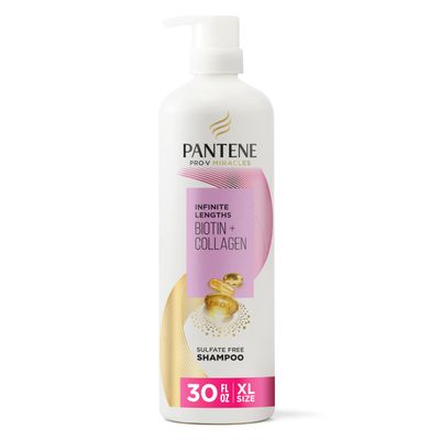 Pantene Infinite Lengths Shampoo, Sulfate Free with Biotin  Collagen, Strengthens Brittle Hair, Up to 90% Less Breakage, Safe for Color Treated Hair, Pro-V Miracles, Floral Scent, 30 Fl Oz