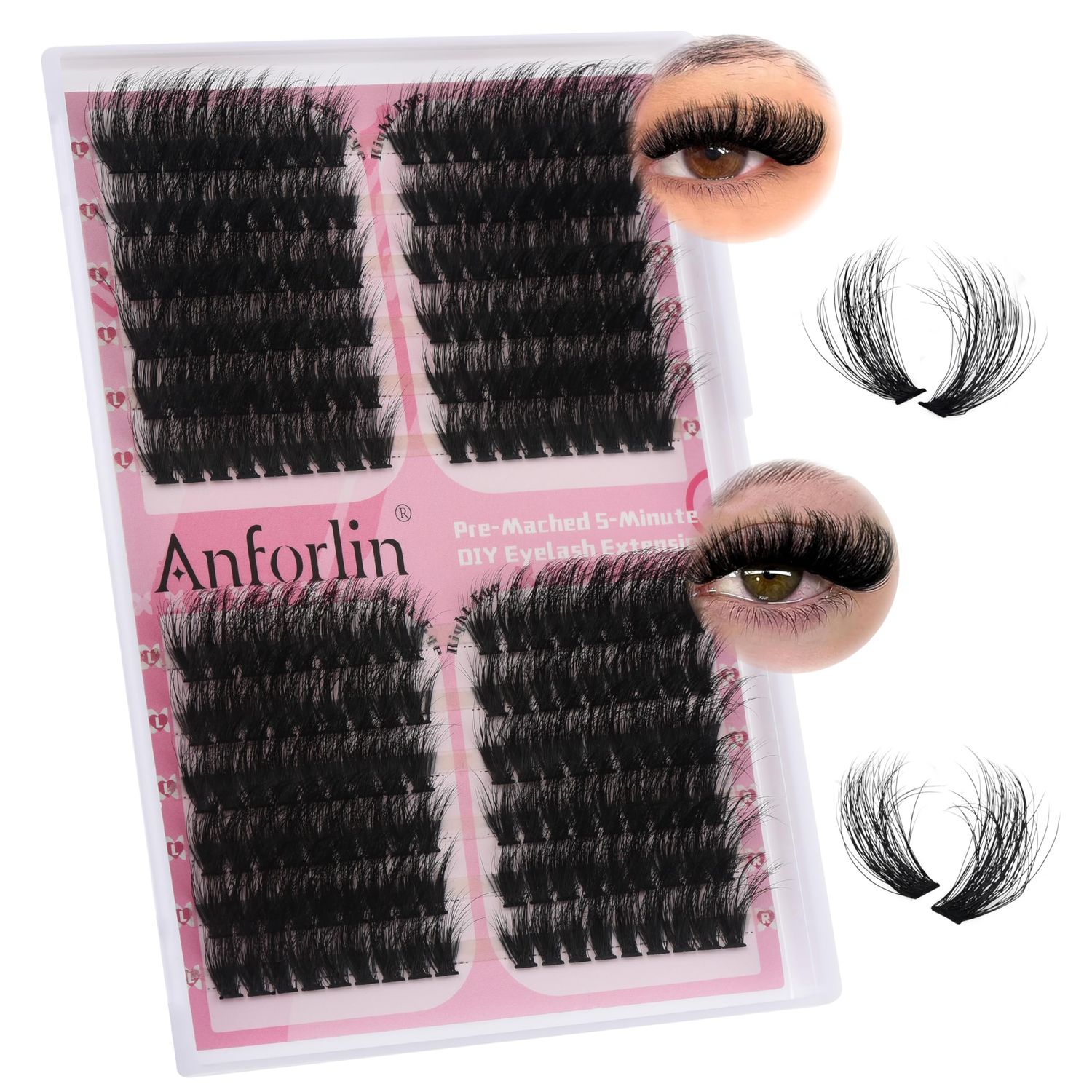 Fluffy Lash Clusters 12-20mm Left&amp;Right Lashes 80D100D Cat Eye Wispy Eyelash Clusters 216 PCS D Curl Thick Volume Individual Lashes 3D Soft DIY Cluster Eyelash Extensions at Home by Anforlin