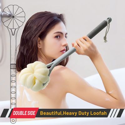 Shower Body Brush,Soft Bristles and Beautiful Pumpkin Loofah 14 Long Handle Back Scrubber Bath Mesh Sponge for Skin Exfoliating Bath,Massage Bristles Suitable for Wet or Dry,Men and Women (Grey)