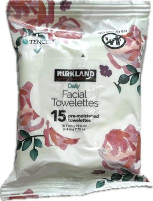 Kirkland Daily Facial Towelettes. Gentle Cleansing for Everyday Refreshment.For all skin types.15 Count.Remove makeup.Cleanse, Hydrate and Balance with One Towelette.