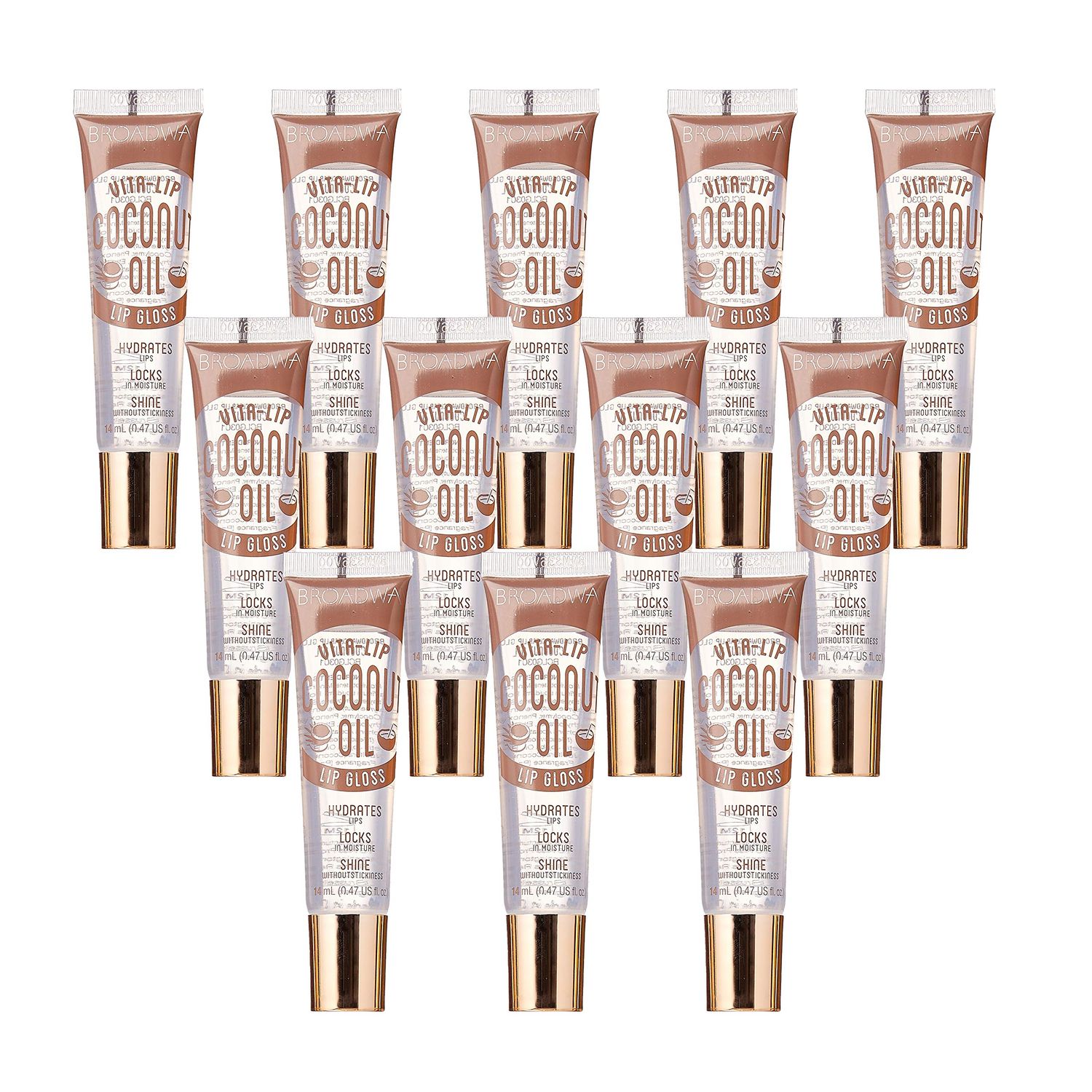 KISS Broadway Clear Lip Gloss 0.47oz14ml 12Pcs (Coconut Oil)