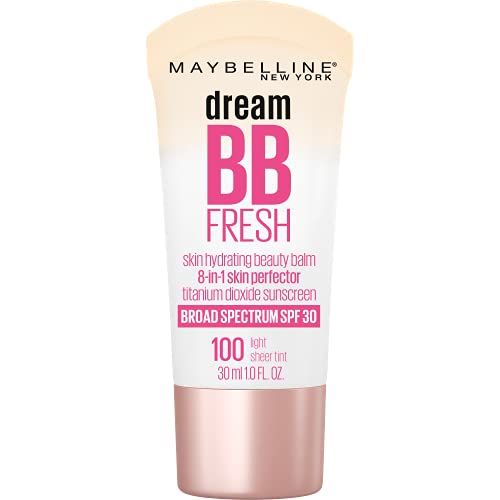 Maybelline Dream Fresh Skin Hydrating BB cream, 8-in-1 Skin Perfecting Beauty Balm with Broad Spectrum SPF 30, Sheer Tint Coverage, Oil-Free, Light, 1 Fl Oz