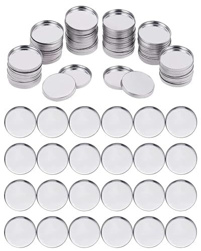 EORTA 100 Pcs Empty Round Metal Tins Palette Pans Silver Mini Aluminum Plate for Paint Eyeshadow Palette Makeup, Diameter 2.5cm