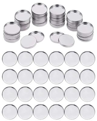 EORTA 100 Pcs Empty Round Metal Tins Palette Pans Silver Mini Aluminum Plate for Paint Eyeshadow Palette Makeup, Diameter 2.5cm