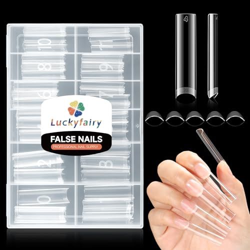 Luckyfairy XXL Nail Tips Square 120 Pcs 12 Sizes - No C Curve Flat Square Nail Tips Pre-buff 2XL Half Cover Tapered Gel Acrylic Nail Tips False Nails Gelly Tips for DIY Nail Art Salon