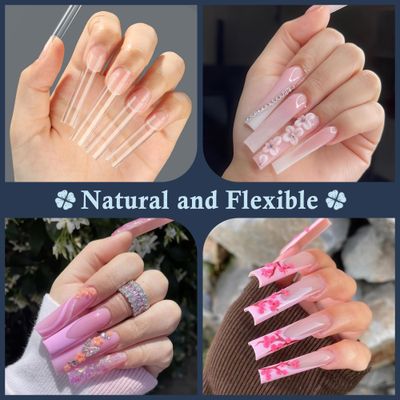 Luckyfairy XXL Nail Tips Square 120 Pcs 12 Sizes - No C Curve Flat Square Nail Tips Pre-buff 2XL Half Cover Tapered Gel Acrylic Nail Tips False Nails Gelly Tips for DIY Nail Art Salon