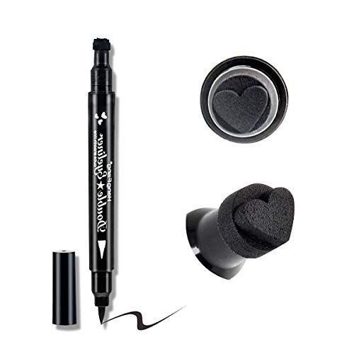 LAMUSELAND Eyeliner Stamp Wingliner, Waterproof Smudgeproof Liquid Eye Liner Gel Pen Set, Long Lasting Heart Black Thin Double Ended Pencil Makeup Tools for Women (D Heart)