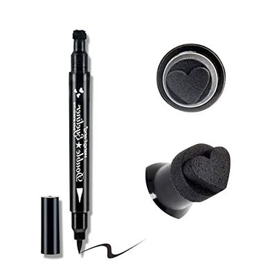 LAMUSELAND Eyeliner Stamp Wingliner, Waterproof Smudgeproof Liquid Eye Liner Gel Pen Set, Long Lasting Heart Black Thin Double Ended Pencil Makeup Tools for Women (D Heart)