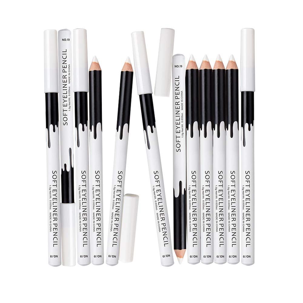 White Eyeliner Pencils Professional Use as Highlighter, Soft, Waterproof, Long-Lasting Eyeshadow, Eye Brightener, Beauty Makeup Tools (12pcs)