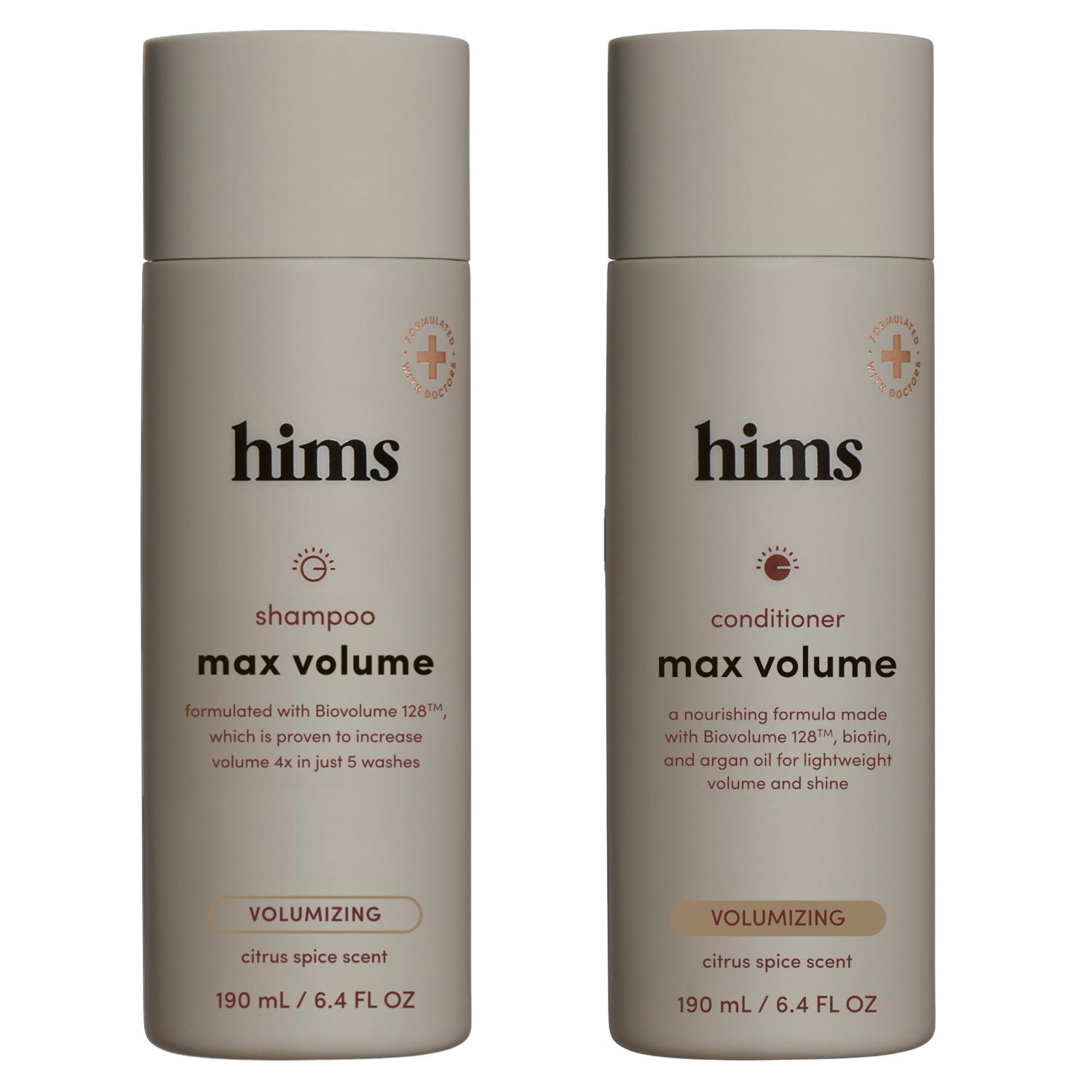 Hims Max Volume Shampoo &amp; Conditioner Pack - Volumizing Shampoo and Conditioner for Men - Citrus Spice - Men&#39;s Natural Shampoo &amp; Conditioner - 2 x 6.4 fl oz Bottles