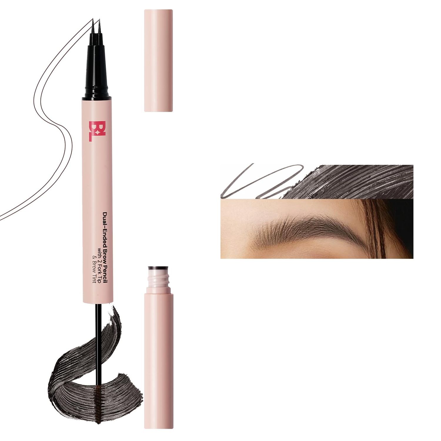 BLBLINK Eyebrow Pencil - Magic 2-in-1 Eyebrow Pencil for Women with 2 Prongs and Eyebrow Tint for Natural Hair-Like Eyebrows that Last All Day, Microblading Eyebrow Pencil, Deep Brown (2 Pack)