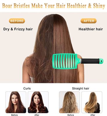 KTKUDY Detangling Brush Boar Bristles Hair Brush Make Hair Shiny &amp; Healthier Curved and Vented Detangler Brush for Women Men Kids Wet &amp; Dry Hair (Light green)