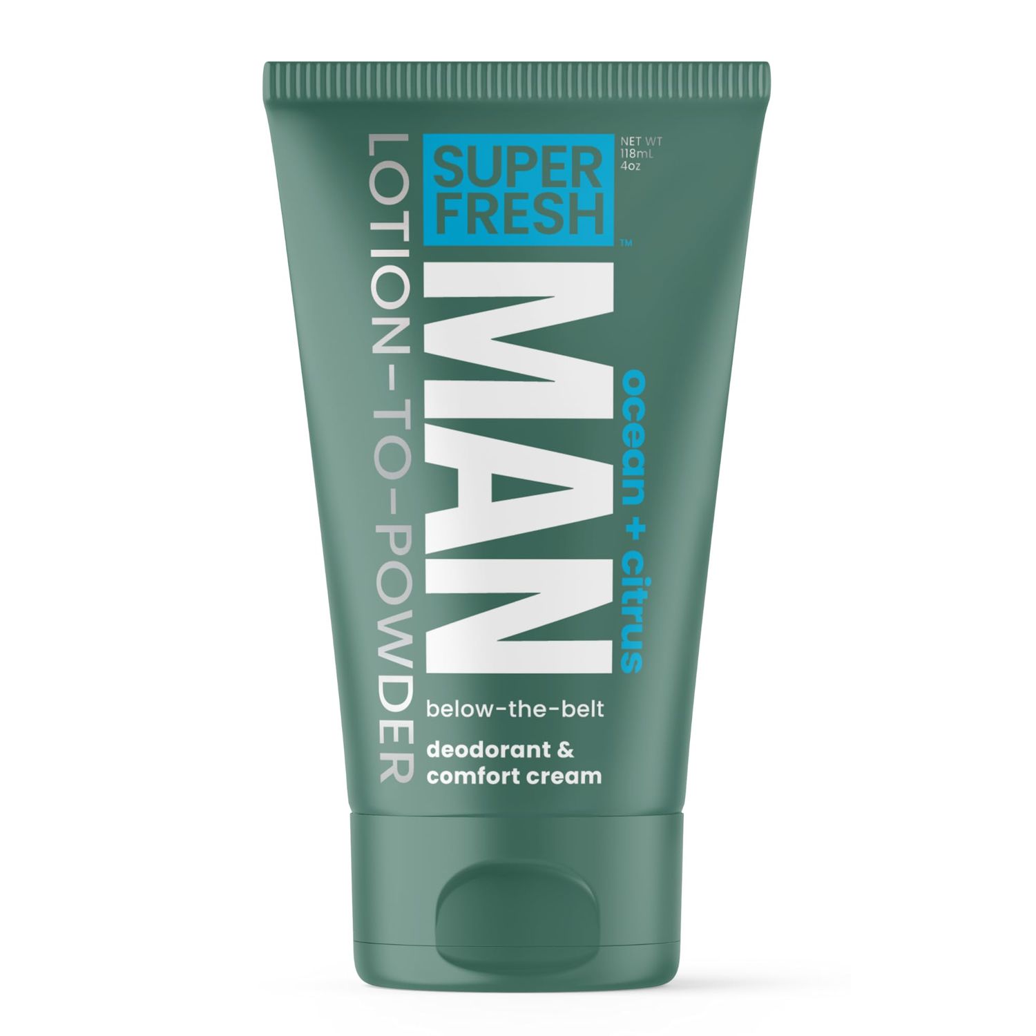 Super Fresh Man Parts Ball Deodorant for Men - POWDER LOTION - Mens Hygiene Cream for Groin, Butt, &amp; Body - Fresh Control Odor, Anti Chafing, Stop Itch, Absorb Sweat - Aluminum Free - 4 oz Tube
