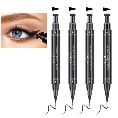 Winged Eyeliner Stamp Set, 4 PCs Dual-ended Eyeliner Pens with Felt Tip &amp; Wing Stamp, Long Lasting and Smudge Proof Eye Makeup for Women