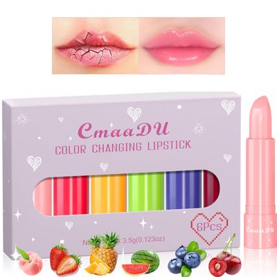 Gireatick 6Pcs Fruit Flavour Color Change Lipstick Set, pH Lip Balm, Natural Ingredients Long Lasting Moisturizing Lip Makeup, Prevent Dry Lips &amp; Fade Lip Lines