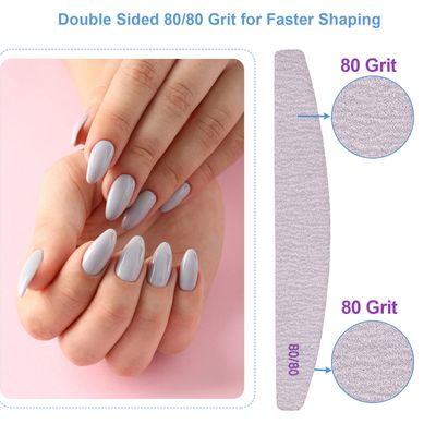 8080 Grit Nail Files (10 Pack), Emery Boards for Acrylic Nails and Gel Nails, Coarse Nail File Double Sided 80 Grits Emory Professional Nail Filers Reusable Washable Manicure Curved Gray