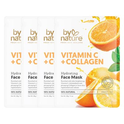 4pk Vitamin C  Collagen Hydrating Face Masks - Premium Face Mask Skin Care That Leaves Skin Replenished &amp; Radiant - Moisturizing, Nutrient-Rich Sheet Masks for Face Promoting Elasticity &amp; Firmness