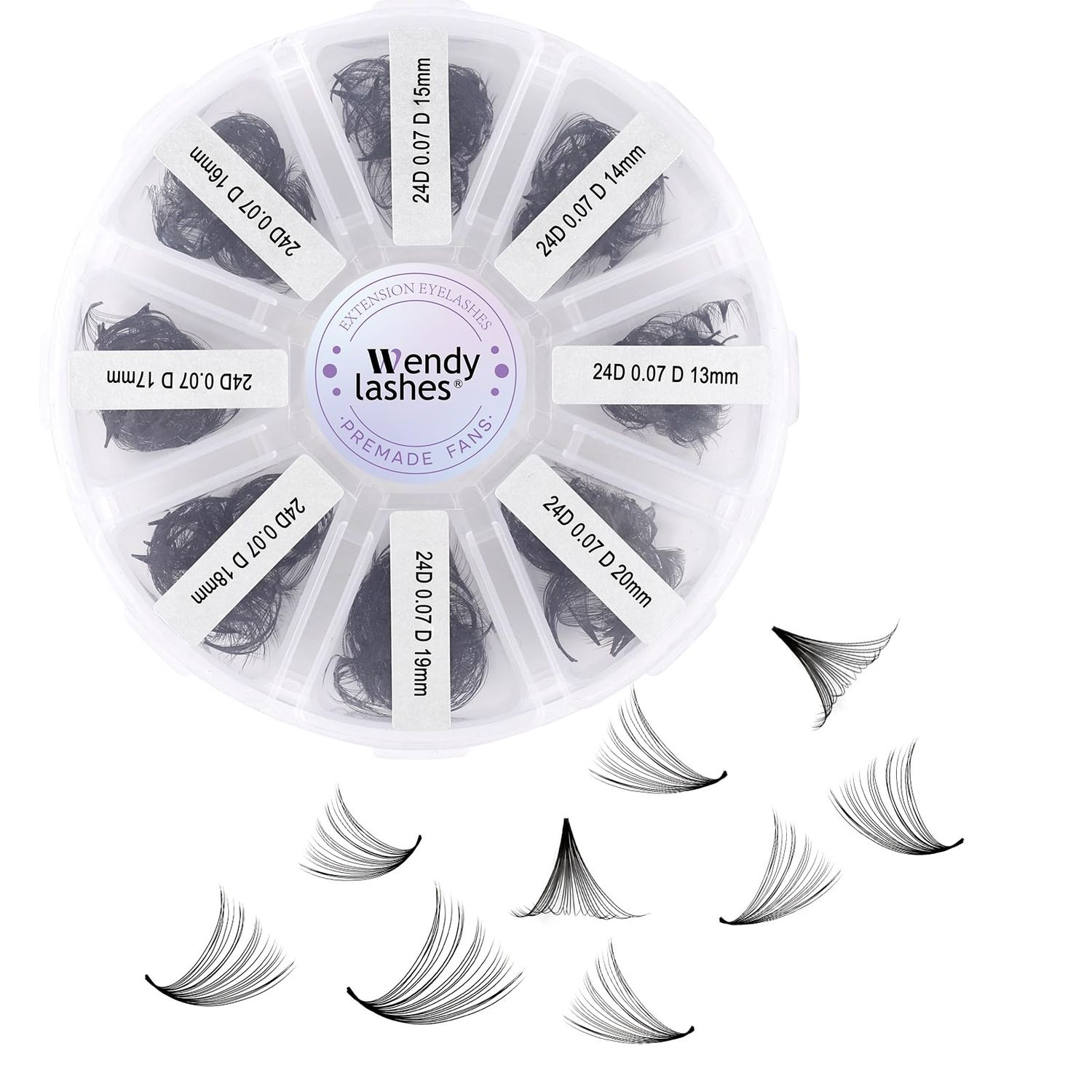Premade Fans Eyelash Extensions Mixed Tray 500 Fans, Handmade Volume Premade Lashes 10D-30D,D Curl Pointed Thin Base Professional Grade for Fuller Dramatic Eyelashes(24D-0.07-D-13-20 Mix)
