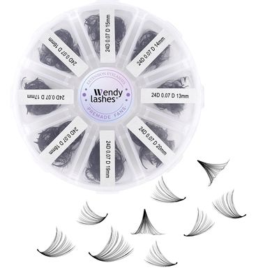 Premade Fans Eyelash Extensions Mixed Tray 500 Fans, Handmade Volume Premade Lashes 10D-30D,D Curl Pointed Thin Base Professional Grade for Fuller Dramatic Eyelashes(24D-0.07-D-13-20 Mix)