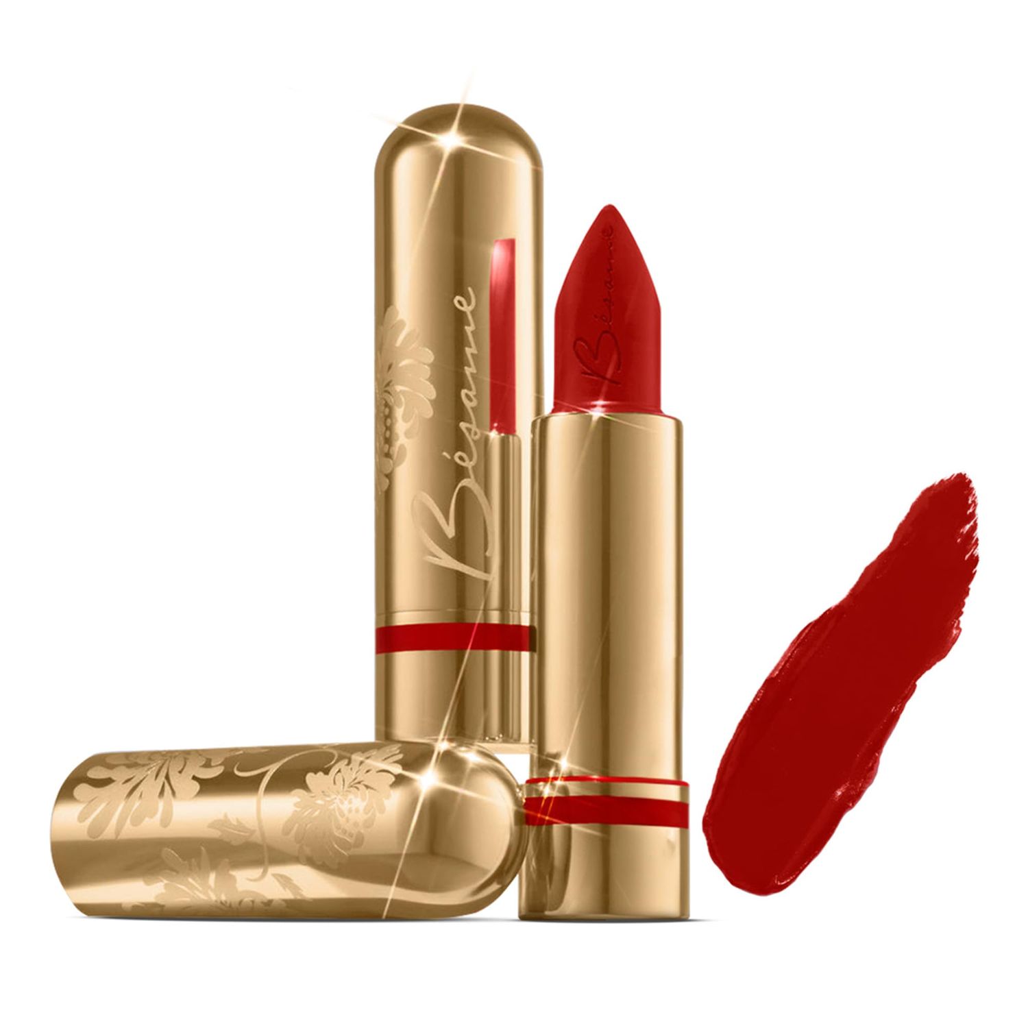 BESAME Red Velvet Lipstick 1946 Vintage Shade, Universally Flattering, Popular Everyday, Warm Brick Red, Long-Lasting Lip Color, With Moisturizing Vitamin E, Satin Finish, Blot for Lip Stain
