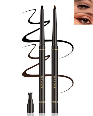 Gel Eyeliner Set for Mature Women Black Brown, Waterproof Smudge-proof Gel Eyeliner Pencil Long Lasting 24H Retractable Eyeliner Matte Cream Eye Makeup Pen with Sharpener for Older Women Sensitive Eye