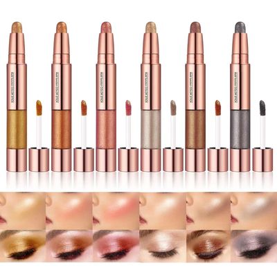 ABELYN 2-in-1 Cream Eyeshadow Stick 6 Colors Metallic Shimmer Eye Shadow Sticks &amp; Highlighter Makeup Liquid Eye Shadow Pencil for Eyes (Pack of 6)